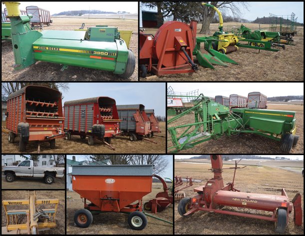 FORAGE EQUIPMENT, CHOPPER BOXES, AND DODGE TRUCK